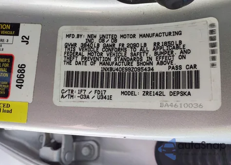 2009 Toyota Corolla S z USA, uszkodzony, nr VIN 1NXBU40E99Z095434